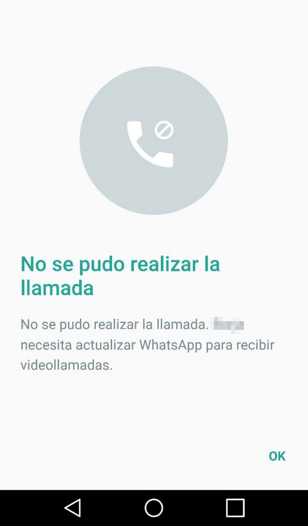 videollamada whatsapp error