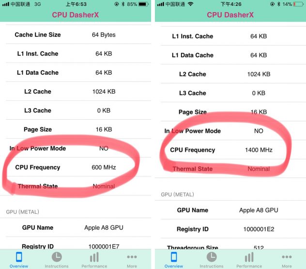 cpu iphone lento