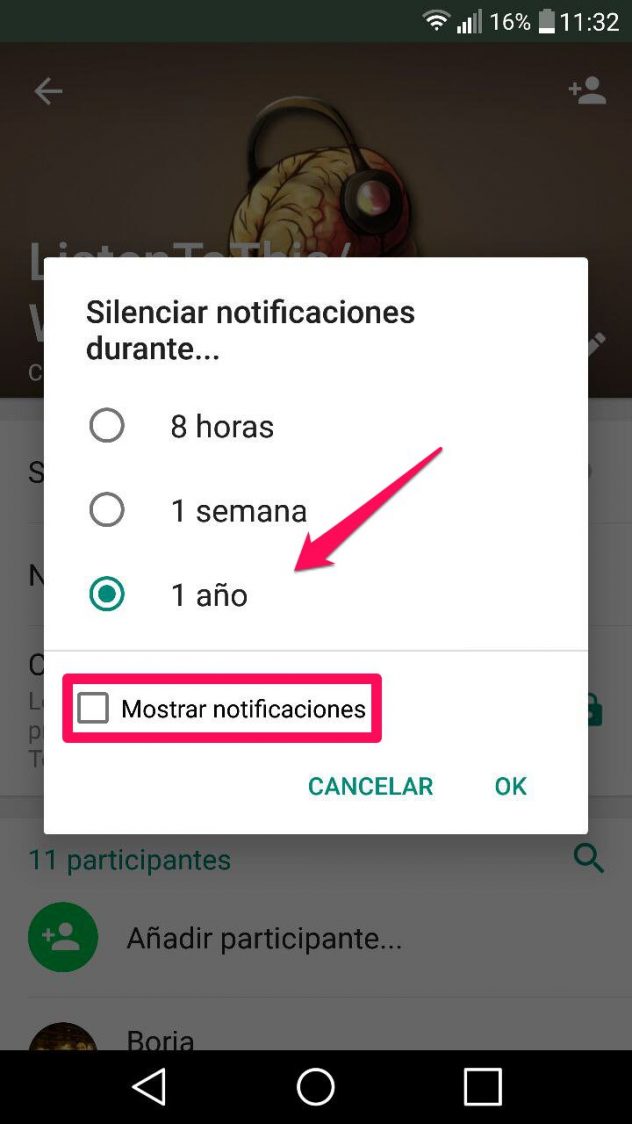 désactiver les notifications WhatsApp