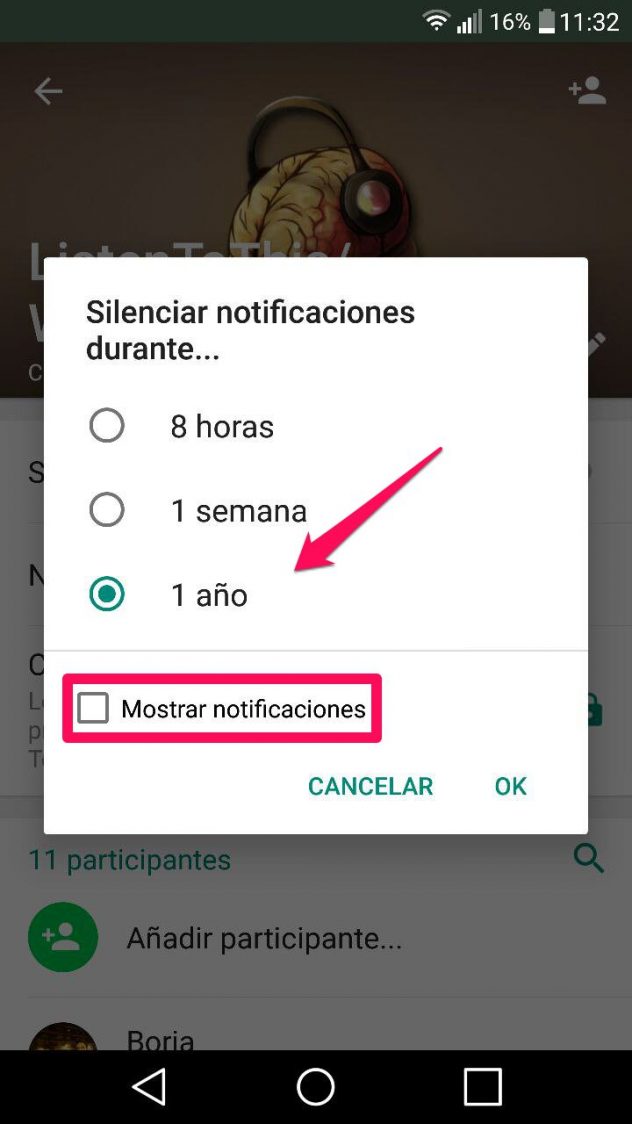 silenciar notificaciones WhatsApp