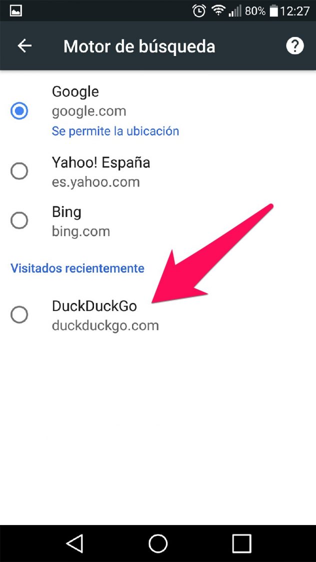 motor de busqueda chrome android