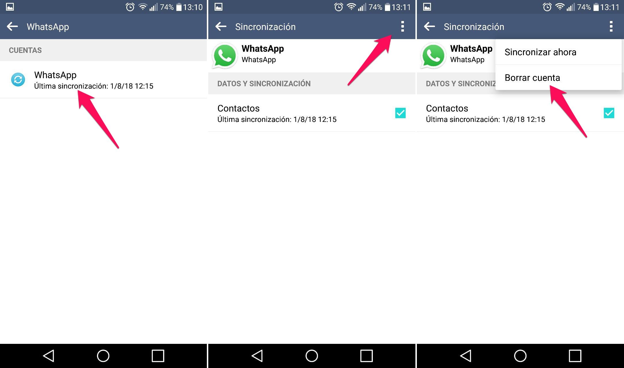 WhatsApp menú borrar cuenta