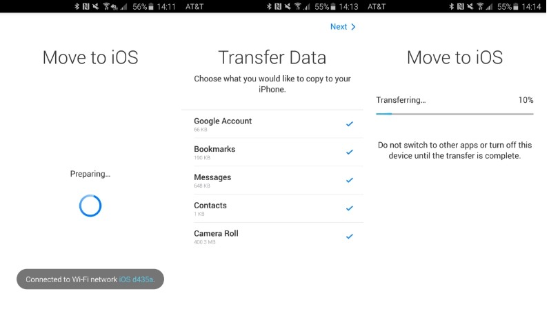 elegir qué datos mover android a ios