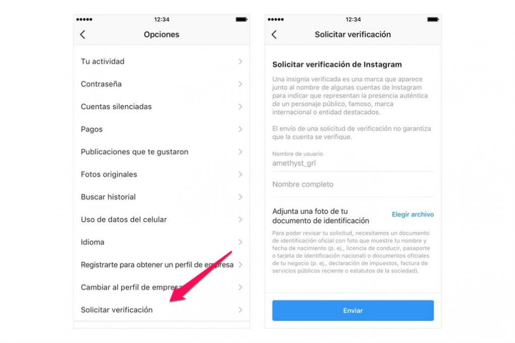 solicitar verificacion Instagram app ios