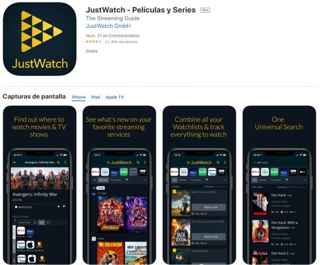 descargar app justwatch