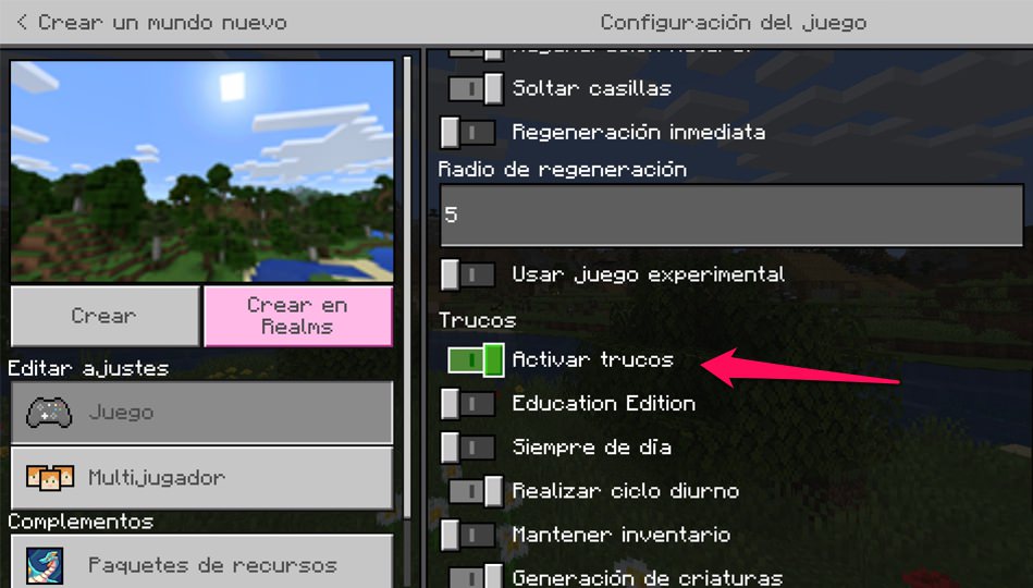 activar-trucos-minecraft-pocket-edition